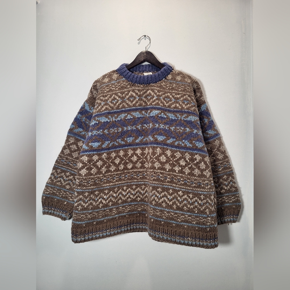 👕🌶 Vintage Las Americas "Aztec" 100% Wool Oversized Knitted Sweater